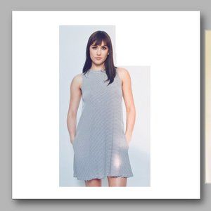 Grey Pinstripe Sleeveless Swing Sundress Pockets